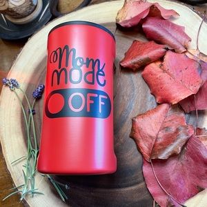 NEW Mom Mode 16 oz Can Cooler thermos red black Ripl vinyl wording custom fun